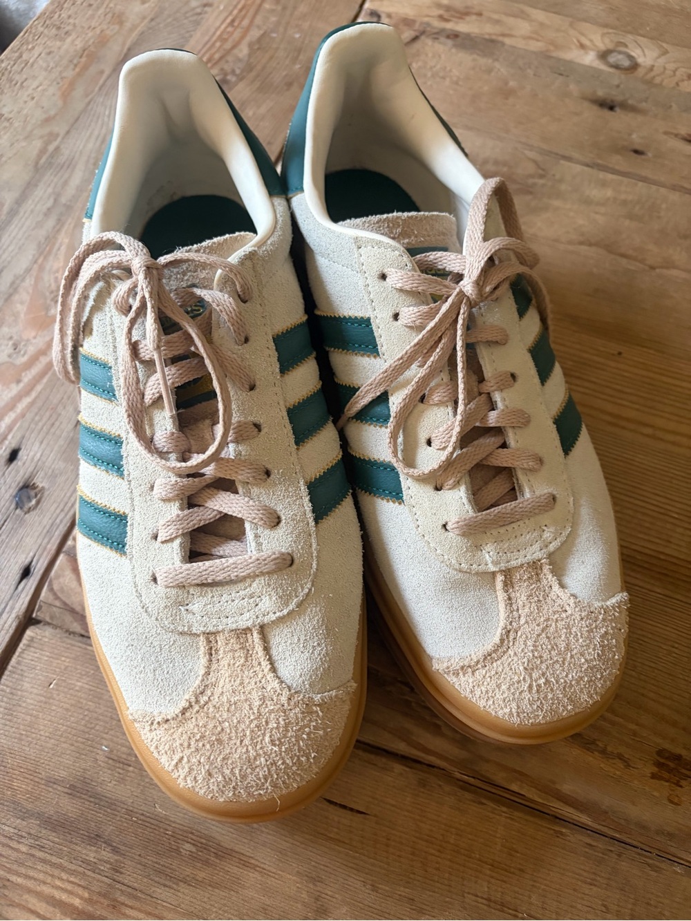 adidas Women’s Suede Gazelles in Cream & Green